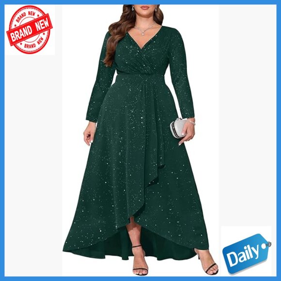 Plus Size Formal Glitter Maxi Dress with Slit Sweetheart Neckline